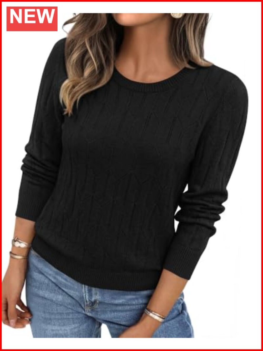 Womens Crewneck Pullover Sweater Long Sleeve Hollow Knit Dressy Casual Top